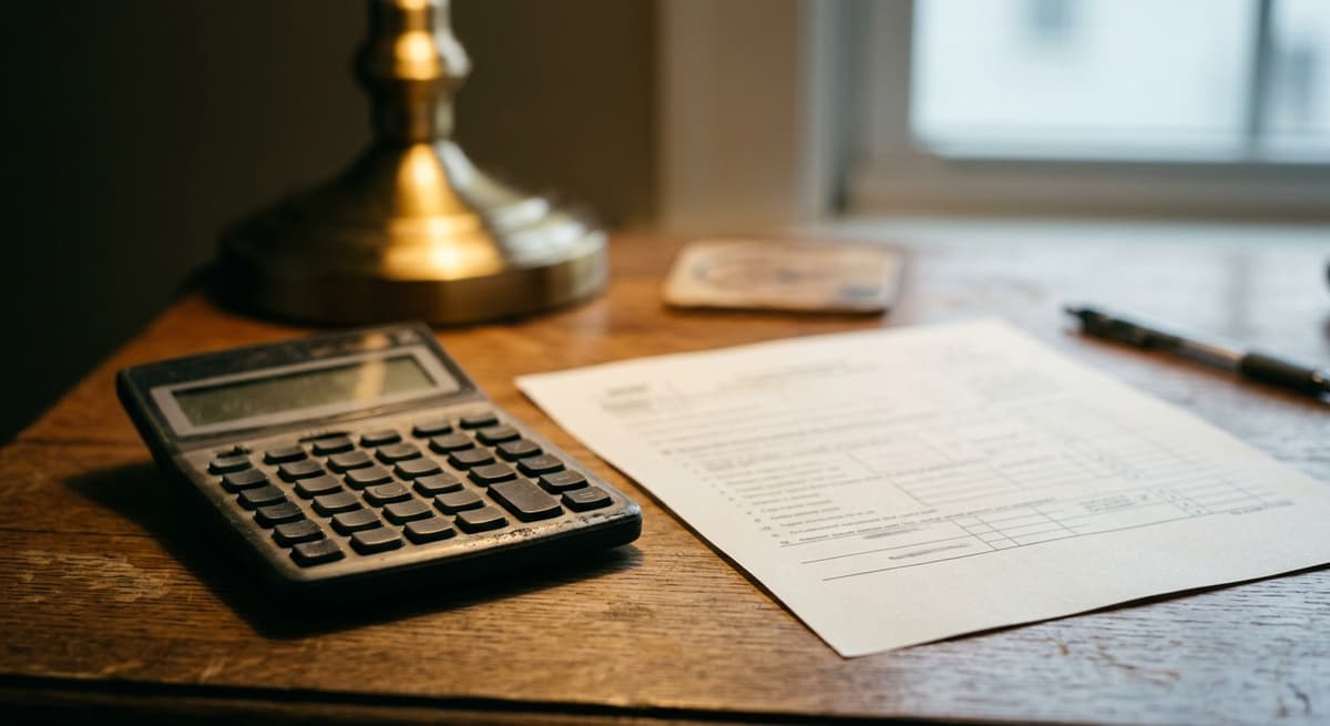a calculator beside a printed income worksheet on a desk
