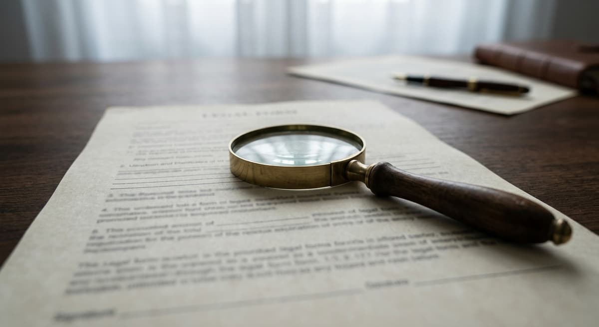 a magnifying glass resting on a printed legal form on a desk