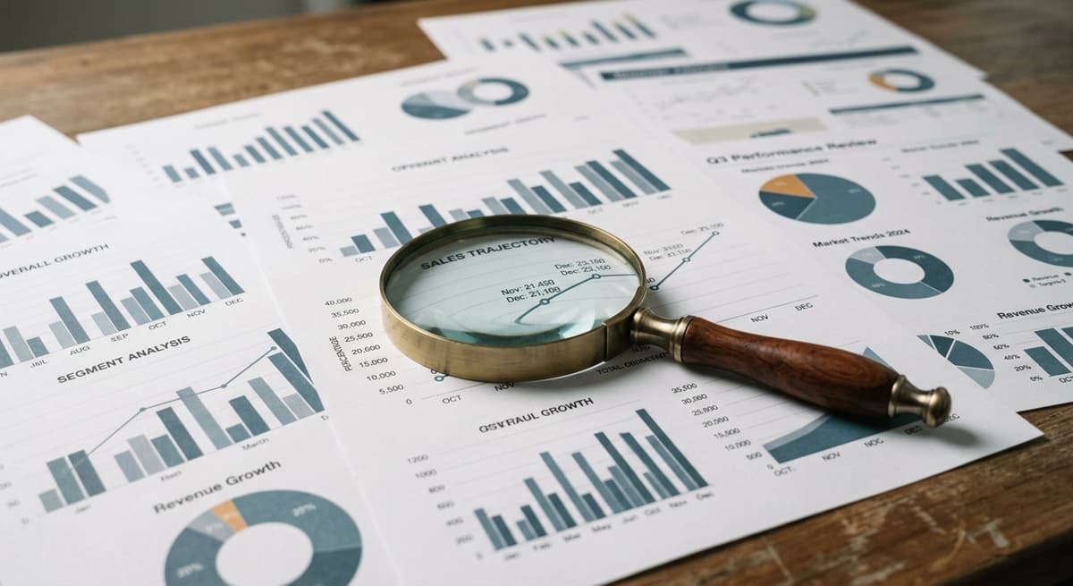 Magnifying glass on printed charts and graphs, representing GDPR fine analysis