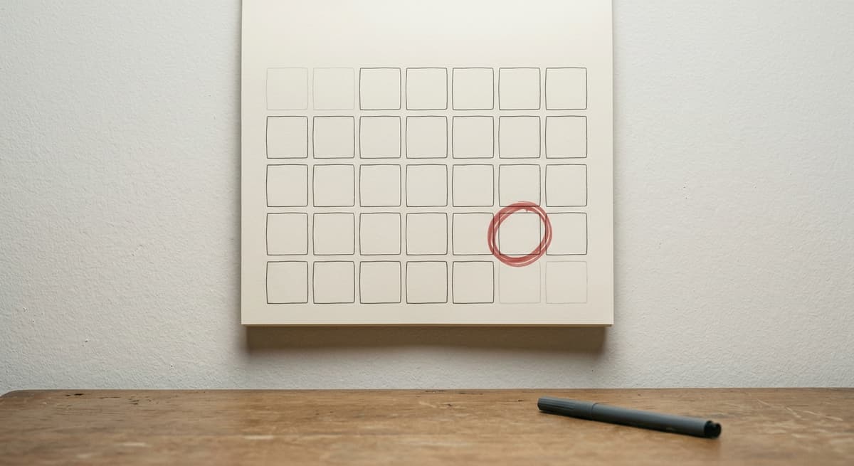 a wall calendar with one date circled in red marker, no people