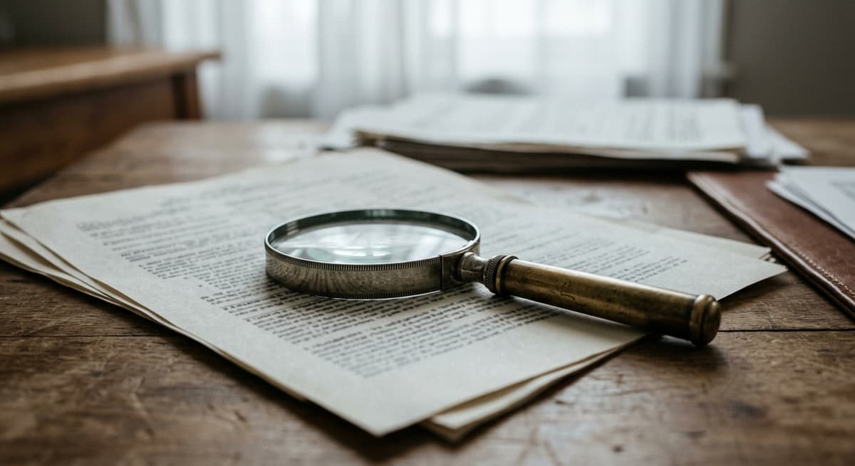 a magnifying glass resting on a printed legal form on a desk
