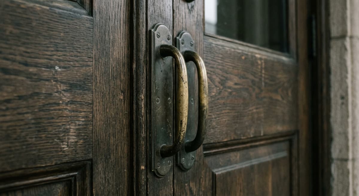 courthouse entrance door with brass handles