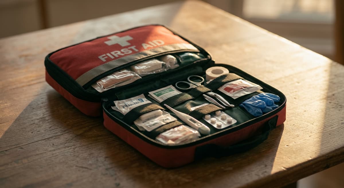 New Hampshire medical first aid kit open on a flat surface