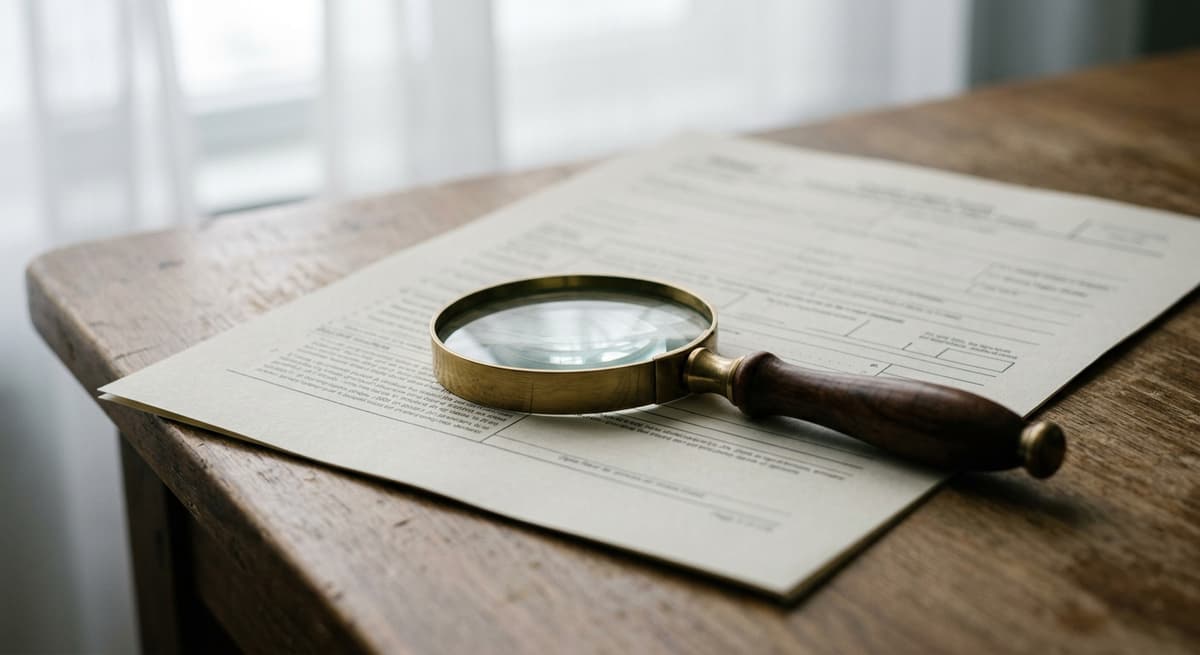 a magnifying glass resting on a printed legal form on a desk