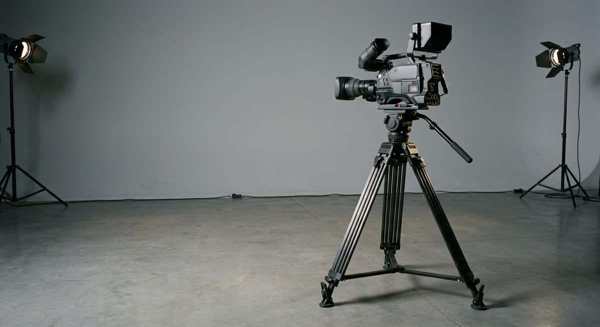 broadcast camcorder on tripod representing video recording laws in Germany under Section 201a StGB