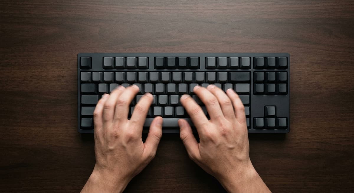 hands typing on a mechanical keyboard from above