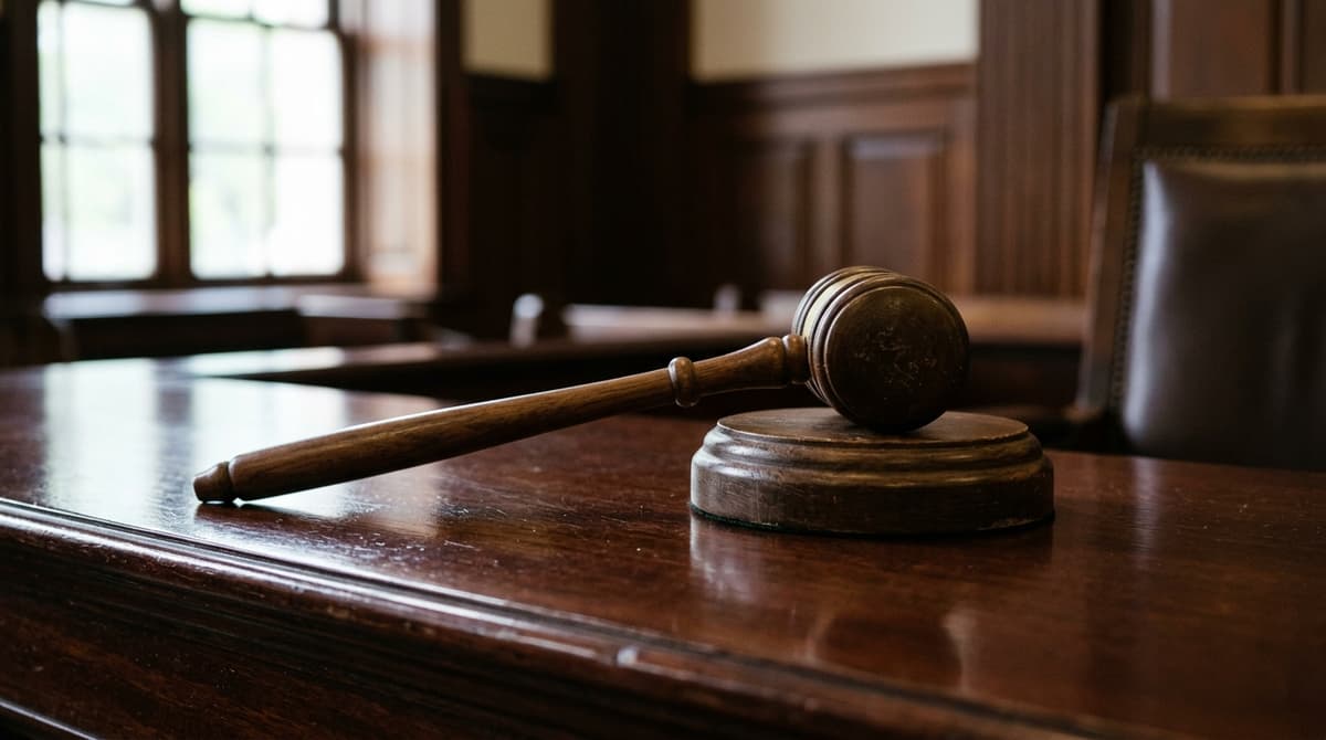 Virginia wooden gavel on a sound block on a judge bench