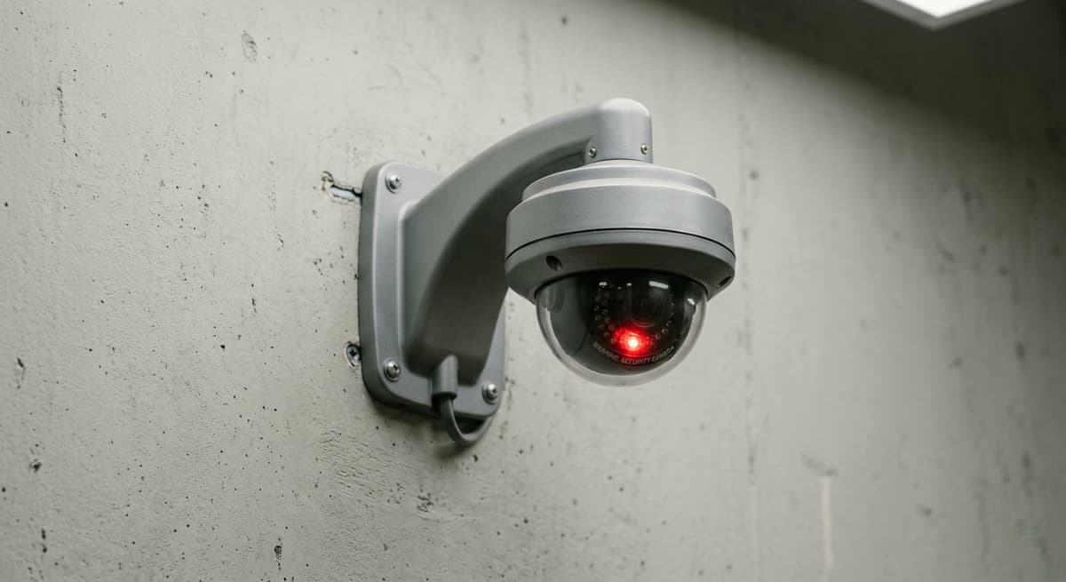 New Jersey dummy security camera with a blinking red led mounted on a wall bracket