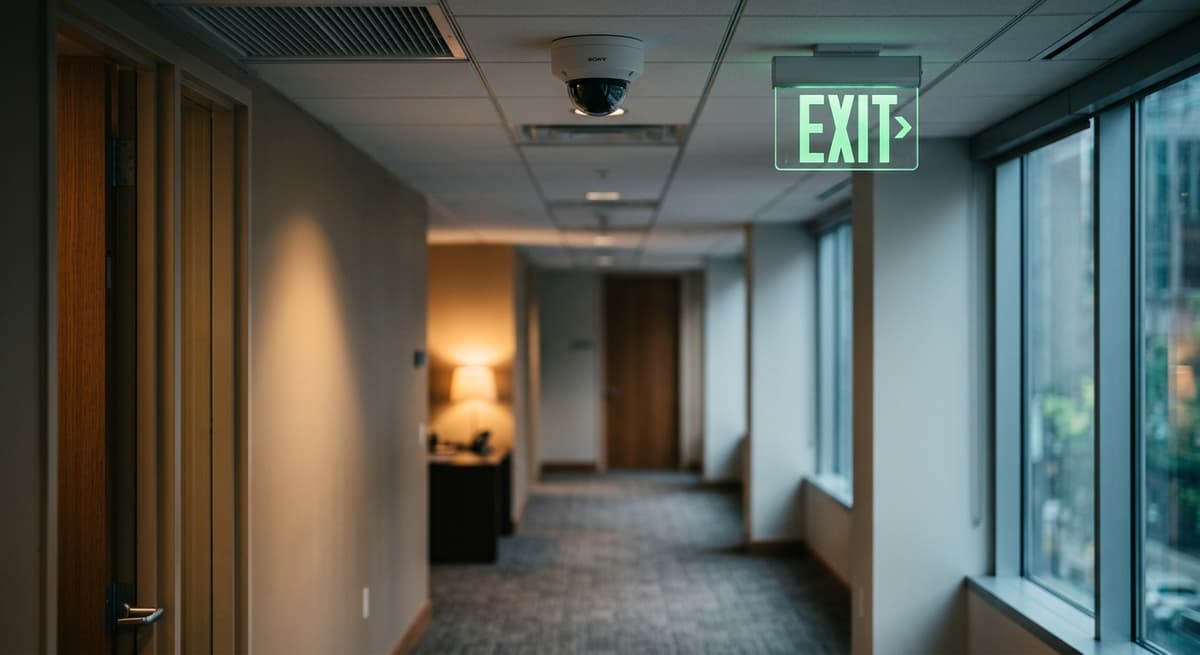 office hallway ceiling surveillance camera: private versus open-plan workspace monitoring