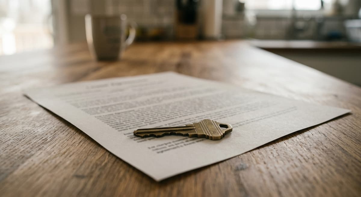 Squatters rights a single house key lying on a printed lease agreement document