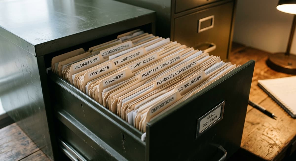 New Mexico filing cabinet with organized legal folders
