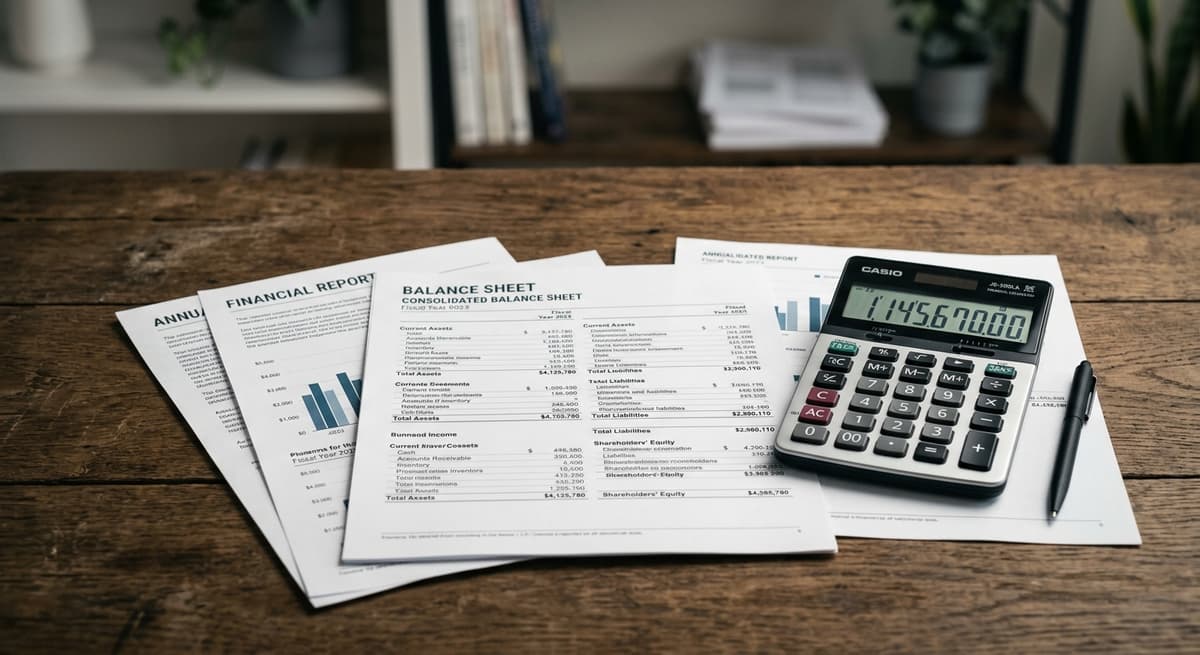Nebraska calculator beside printed financial statements on a desk