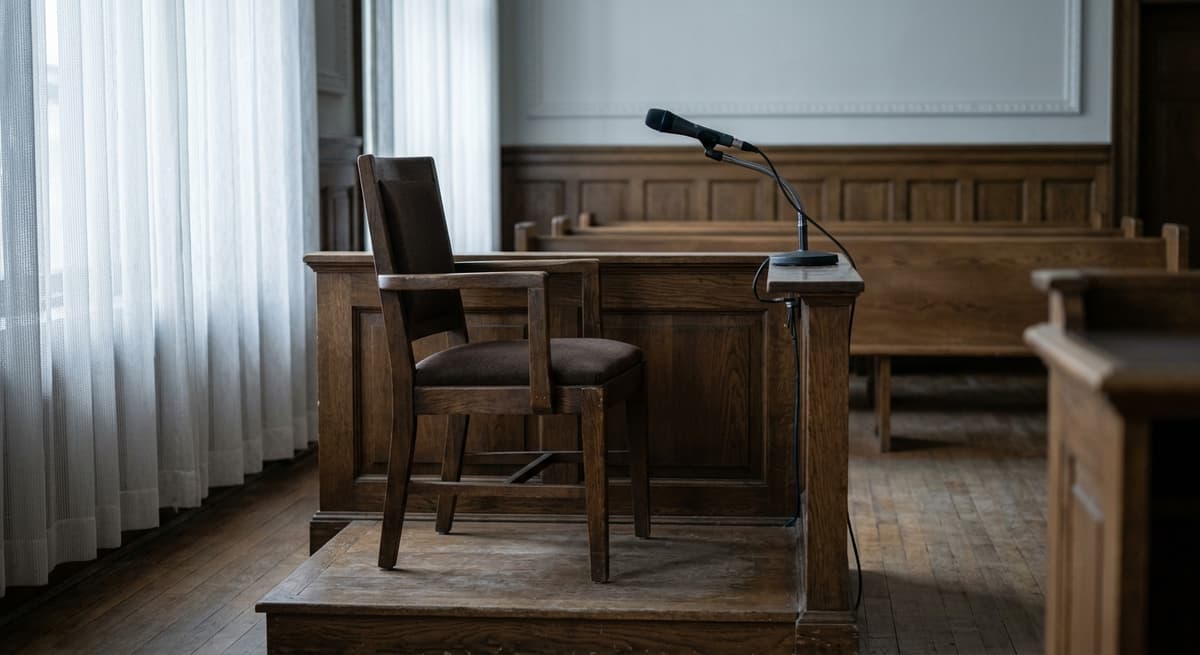Maine witness chair in a courtroom with a microphone