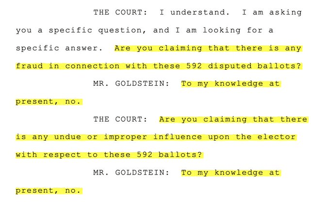 Court record excerpt showing the exchange between the judge and the Trump campaign's lawyer