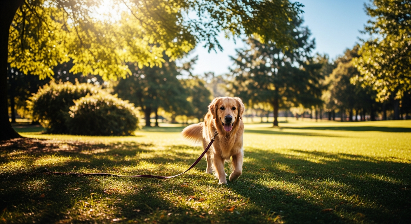 Dog on leash being walked responsibly by owner